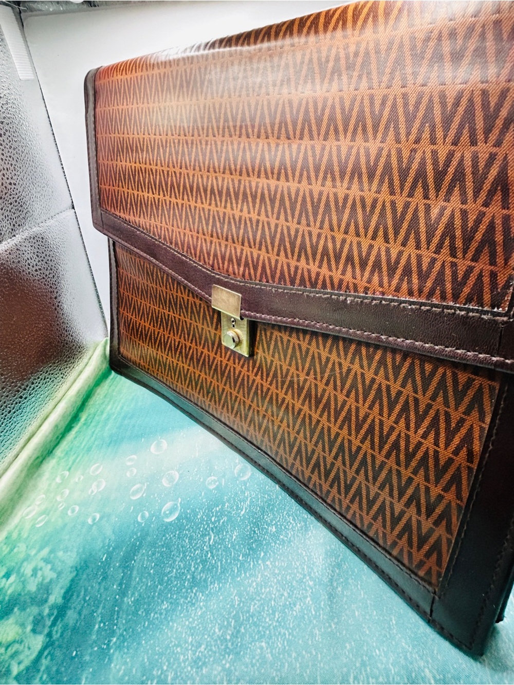 Marco Valentino Monogram Portfolio Clutch Zig Zag V Coated PVC & Leather Vintage